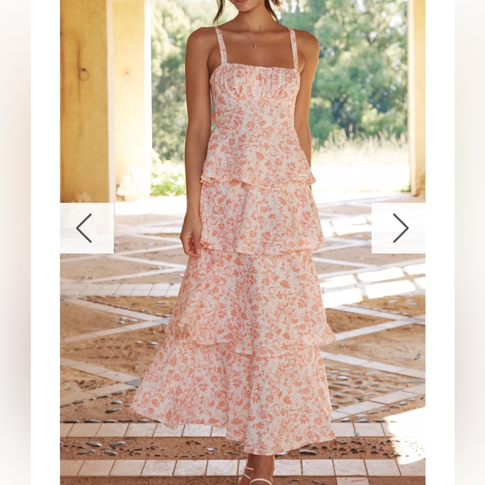 Billy J Page Maxi Dress Peach Floral - Size AU 6